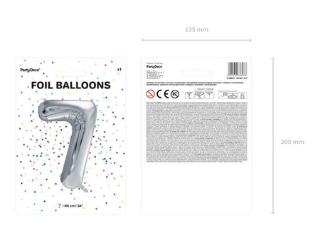 Balon foliowy Cyfra 7 srebrna, 86cm