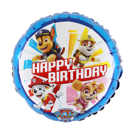 Paw Patrol Folienballon rund blau, Happy Birthday 46 cm verpackt