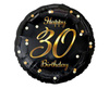 Foil balloon Happy 30 Birthday, black golden print, 46 cm