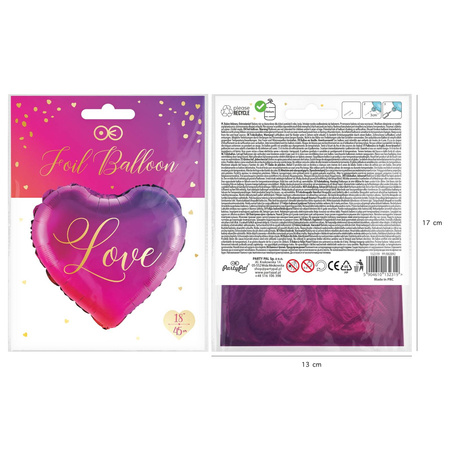 Folienballon lila und rosa Herz "Love", 46cm