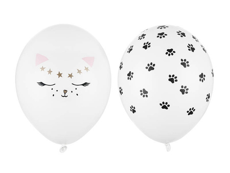 Balloons latex kitten, white pastel 30cm, 50 pieces