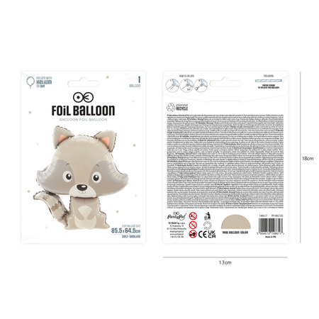 Foil Balloon Raccoon 64x85cm