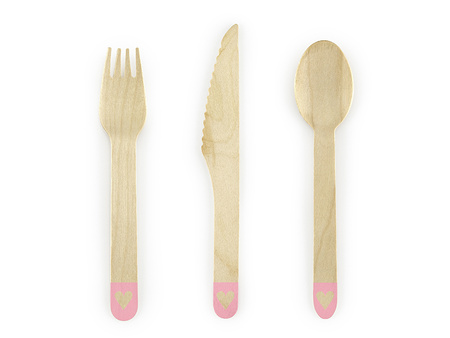 Wooden Cutlery with Pink Heart Print – 18-Piece Set