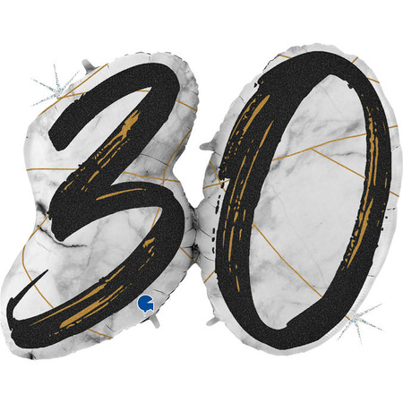 Foil balloon digit 30th birthday, marble black, 109 cm