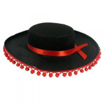 Sombrero Hat with Pompoms Black 57cm