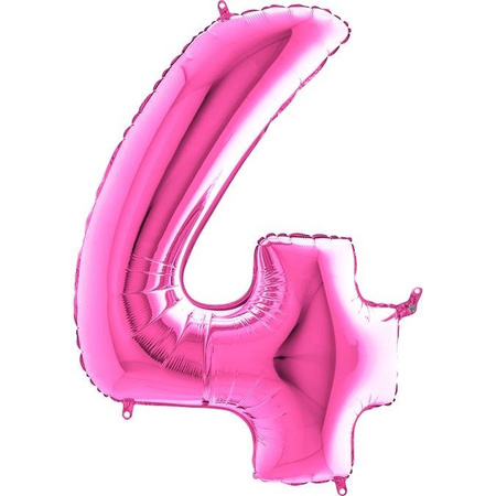 The foil balloon number 4 Fuchsia Purple - 102 cm Grabo