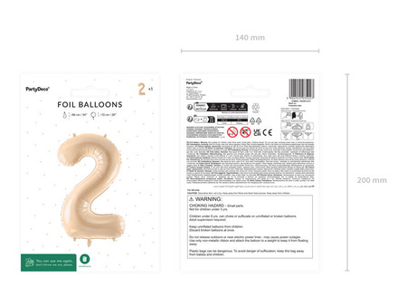 The number 2 Foil balloon, 72cm, beige, cream