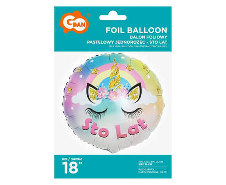 Foil balloon, Pastel Unicorn - one hundred years, 46cm