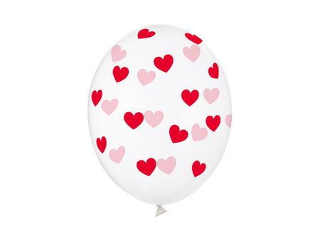 Balony Przezroczyste w czerwone Serduszka 30cm, 50 szt.
