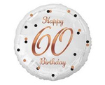 Foil balloon Happy 60 Birthday, white, pink-gold printing, 18 '