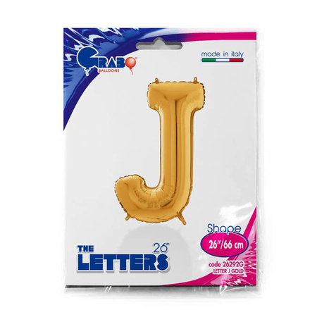 Foil balloon letter J, 66cm, gold