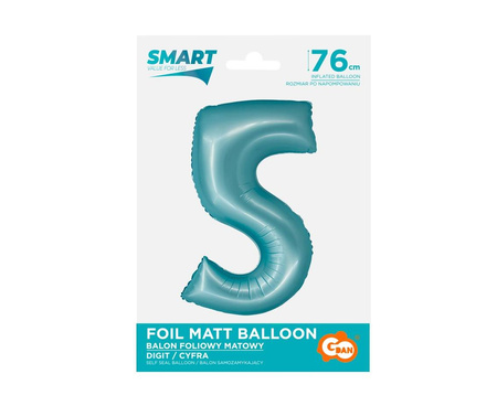 Balon Foliowy Cyfra 5 j.niebieska matowa Smart, 76cm