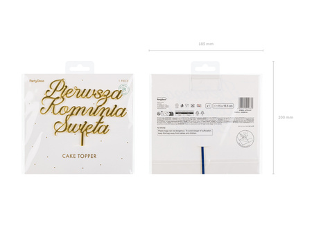 Topper akrylowy Pierwsza Komunia Święta złoty 16.5cm