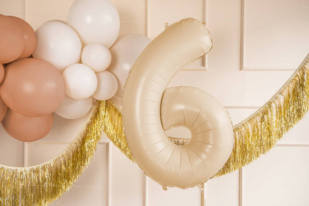 The number 6 Foil balloon, 72cm, beige, cream