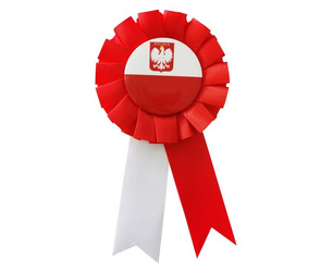 Kotylion narodowy biało-czerwony z godłem 7,5 cm