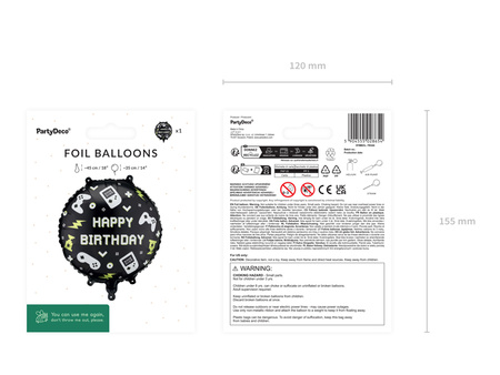 Foil balloon Black Happy Birthday gaming motif 35cm