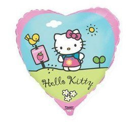 Balon Foliowy Serce Hello Kitty w ogródku - 46 cm