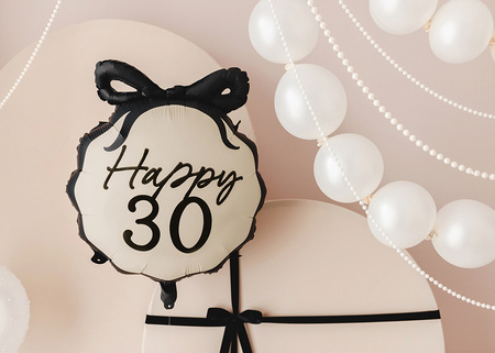 Foil Round Balloon with Bow "Happy 30" – Black-Beige