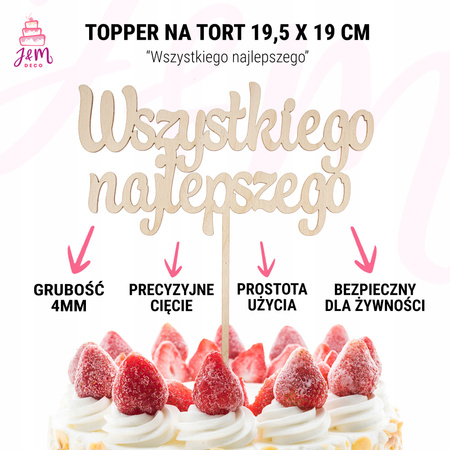 Wood Cake Topper Wszystkiego Najlepszego 19,5x19cm