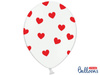 White balloons in red hearts 30cm, 50 pcs.