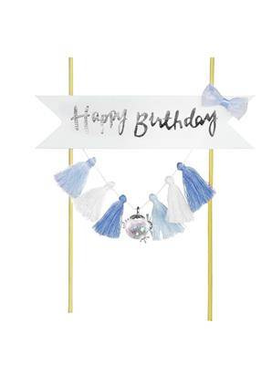 Tortenaufleger "Happy Birthday" blaue Quasten