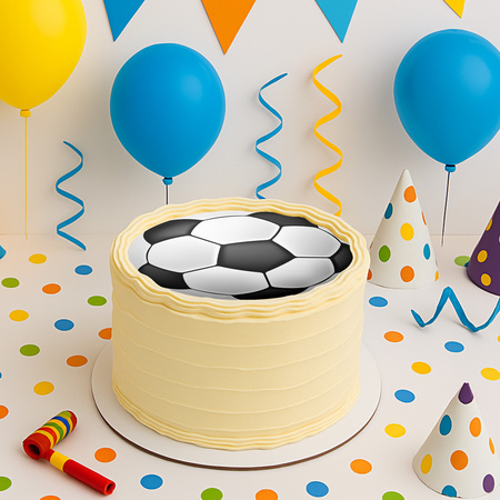 Fußball Tortenaufleger rund 20 cm premium, vegan, glutenfrei, zugeschnitten