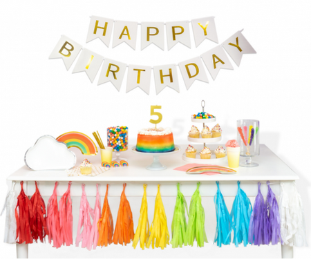 Girlanda urodzinowa Happy Birthday Biała, złoty napis, 20cm