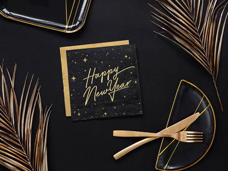 Serwetki Happy New Year, czarne, 33cm, 20 szt.