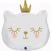 Foil balloon white kitten with crown, 66 cm