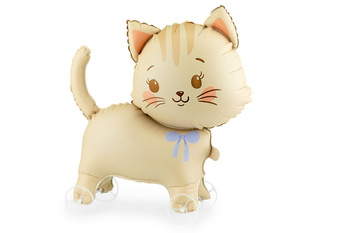Folienballon hellbeige Katze auf Rädern 61x65cm