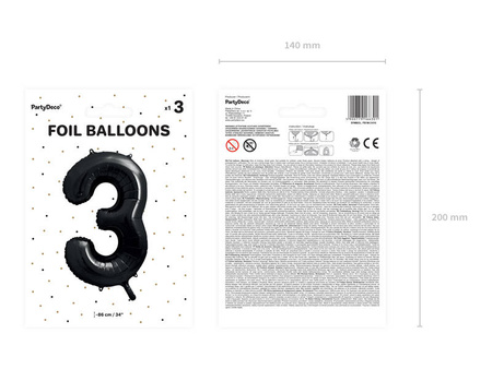 Folienballon Zahl 3 Schwarz, 86 cm