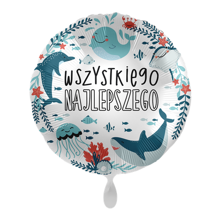 Balon Foliowy okrągły, Wszystkiego najlepszego morski świat 43cm