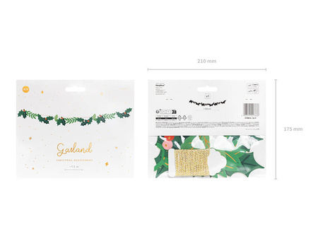 Holly paper garland, 1,5 m