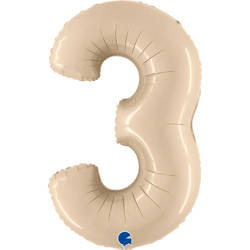 Balon Foliowy Cyfra 3, Satynowa Kremowa 66cm Grabo