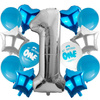 Ballonset für den 1. Geburtstag, Blau, 14 Artikel