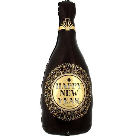 Foil balloon champagne happy new year black 86x45 cm