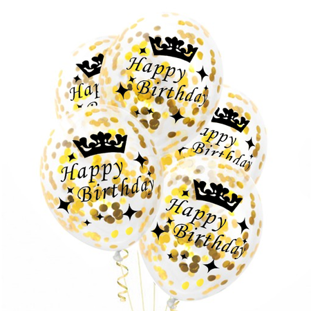 A set of birthday balloons Happy Birthday with golden confetti, 3 pcs.