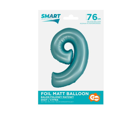 Foil Balloon Number 9 blue matte Smart, 76cm