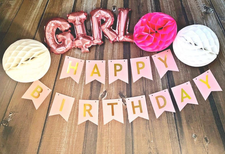 Geburtstagsgirlande, Happy Birthday, Banner, XXL , 20cm, Rosa