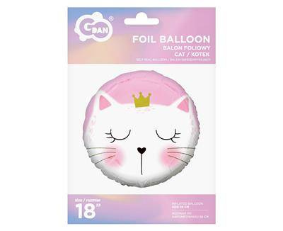 Balon foliowy okrągły Kotek, różowy, 45 cm