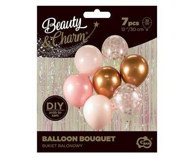 Latex balloons, pink-copper bouquet 30 cm, 7 pcs.