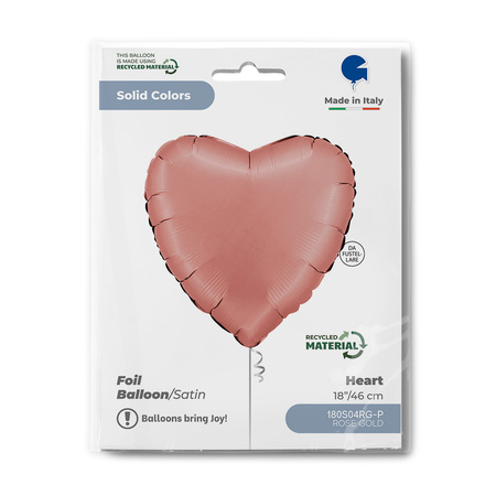 Foil Balloon Heart Satin Rose Gold, Satin Finish, Rose Gold, 46 cm, Grabo