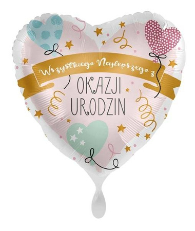 Balon Foliowy serce, Wszystkiego najlepszego z okazji urodzin 43cm