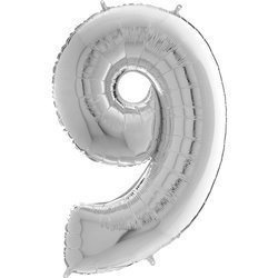 Foil balloon digit 9 Silver - 102 cm Grabo