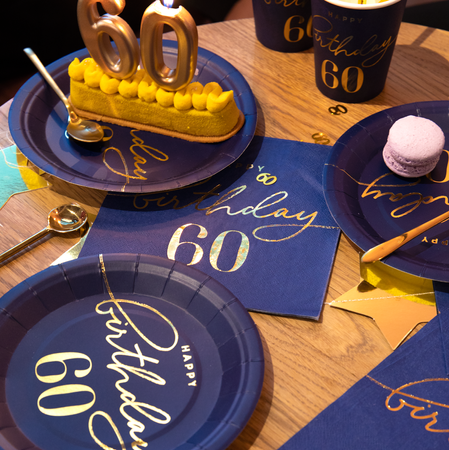 aper plate Happy Birthday 60, navy blue 18cm 6pcs.