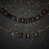 Personalisierter Banner, Girlande, schwarze Flaggen mit personalisiertem Schriftzug, schwarz-gold, DEIN SCHRIFTZUG