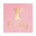 Napkins 1st Birthday Pink, 33x33cm, 10 pcs.