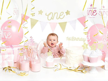 Girlanda Birthday - Różowe Flagietki, 1,3m