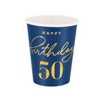 Happy Birthday 50 Becher, marineblau 220ml 6 Stk.