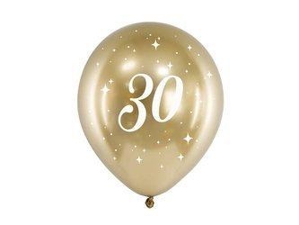 Glossy balloons 30th birthday, golden chrome, 30cm, 6 pcs